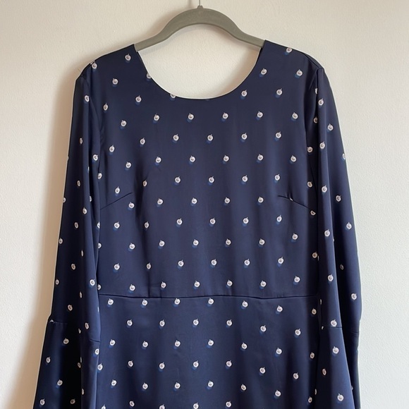 Polka Dot Dress Banana Republic Open Back 8 Navy Blue Midi Career Classic Prep - Picture 3 of 13